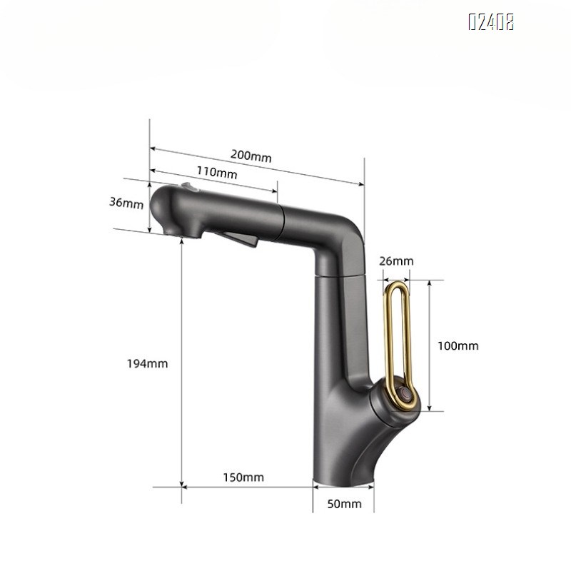 Pull-out Rotating Basin Faucet with Hot and Cold Water Gun Gray Pink Lift Faucet Yellow Splash-Proof Faucet for Home Use