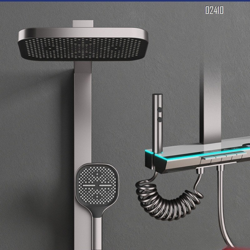 Home Shower Set with Thermostatic Digital Display Ambient Light Dual Control for Hot and Cold Water and Pressure-Boosting Lotus Head