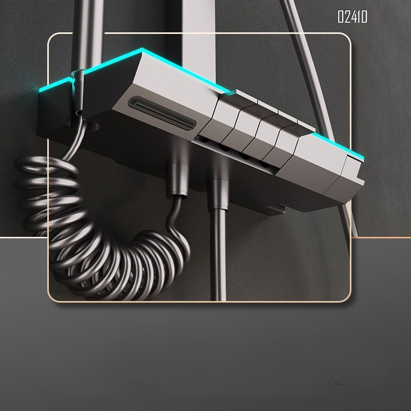 Home Shower Set with Thermostatic Digital Display Ambient Light Dual Control for Hot and Cold Water and Pressure-Boosting Lotus Head