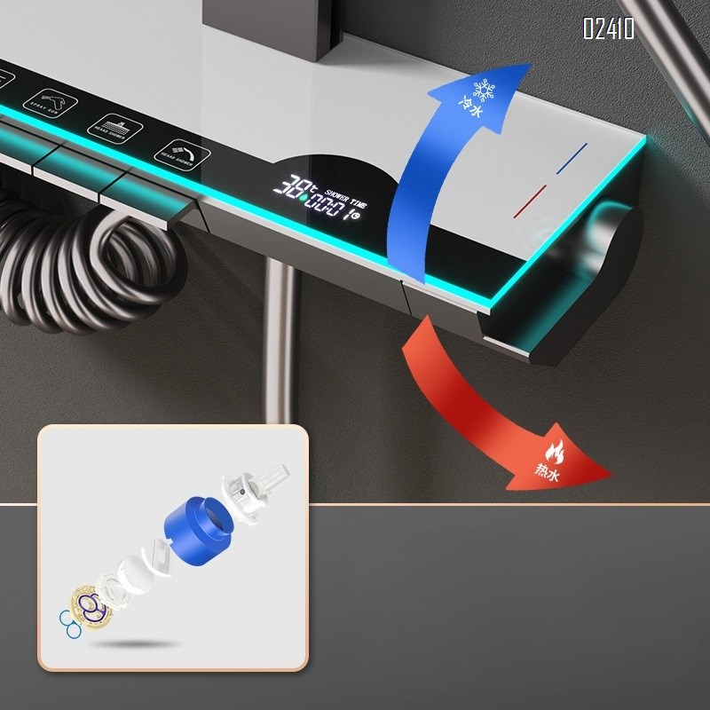 Home Shower Set with Thermostatic Digital Display Ambient Light Dual Control for Hot and Cold Water and Pressure-Boosting Lotus Head