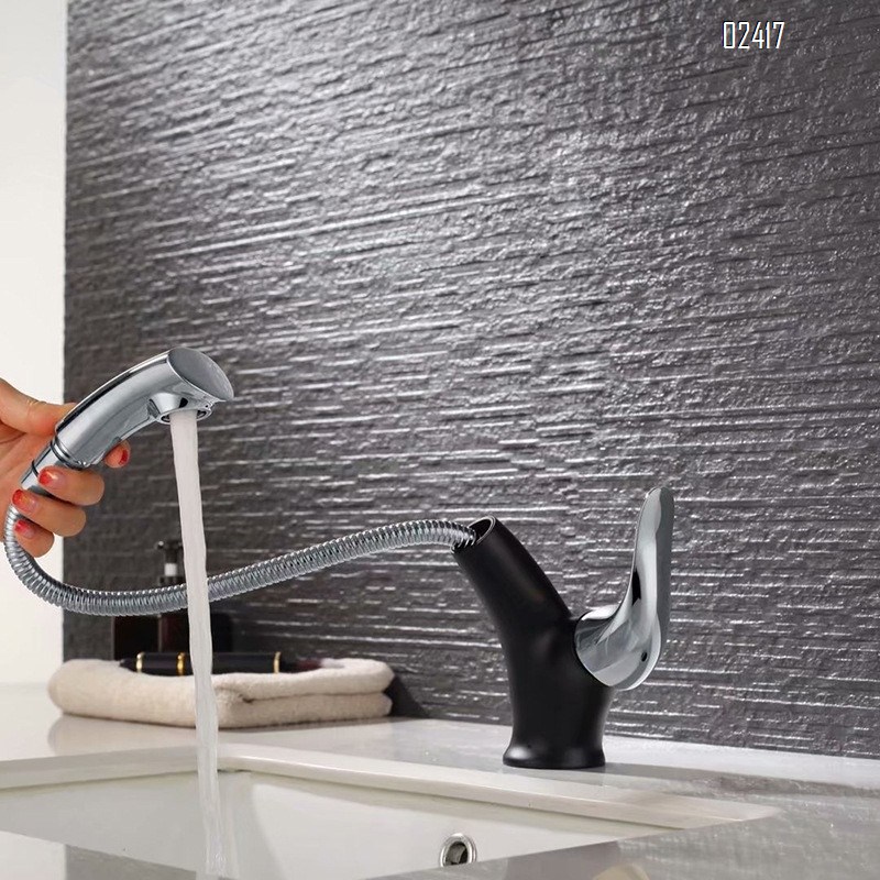 Gold Brass European Style Multi functional Pull-out Bathroom Hot and Cold Water Wash Basin Faucet Undercounter Basin Tap