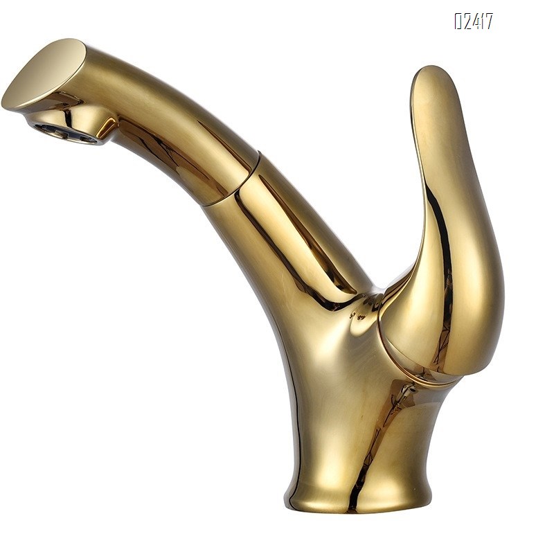Gold Brass European Style Multi functional Pull-out Bathroom Hot and Cold Water Wash Basin Faucet Undercounter Basin Tap
