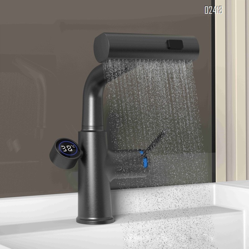 zinc alloy  Digital Display Pull-out Basin Faucet Multi-functional Telescopic Hot and Cold Water Adjustable Basin Faucet