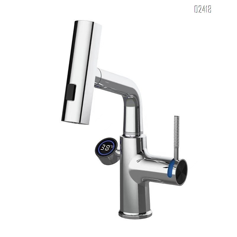 zinc alloy  Digital Display Pull-out Basin Faucet Multi-functional Telescopic Hot and Cold Water Adjustable Basin Faucet