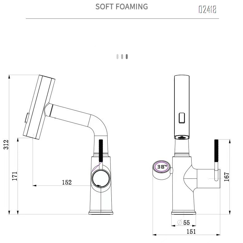 zinc alloy  Digital Display Pull-out Basin Faucet Multi-functional Telescopic Hot and Cold Water Adjustable Basin Faucet