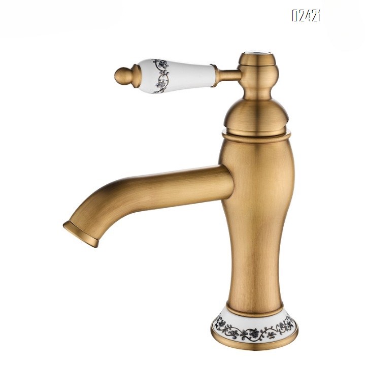 Antique Brass French Single Hole Basin Faucet for Home Bathroom Under Counter Basin Hot and Cold Water Faucet