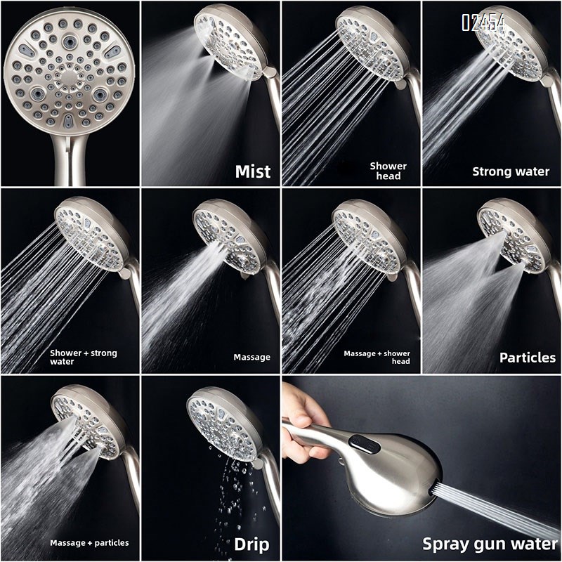 High Pressure 10 Functions Shower Head Set with Handheld Hose and Bracket Portable Pressurized Shower Head  for Bathroom