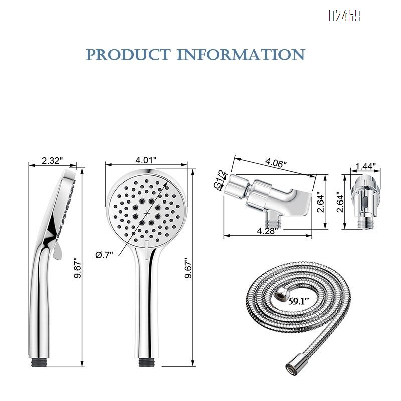 High Pressure 3 Spray Mode Handheld Shower Head Set with Hose and Bracket Shower Head with Adjustable bar  for Bathroom