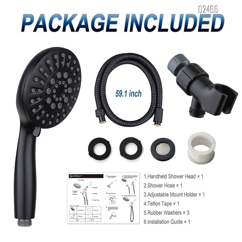6 Spray Mode Black Shower Head with Handheld  High Pressure Shower Head Set with Hose and Bracket for Bathroom