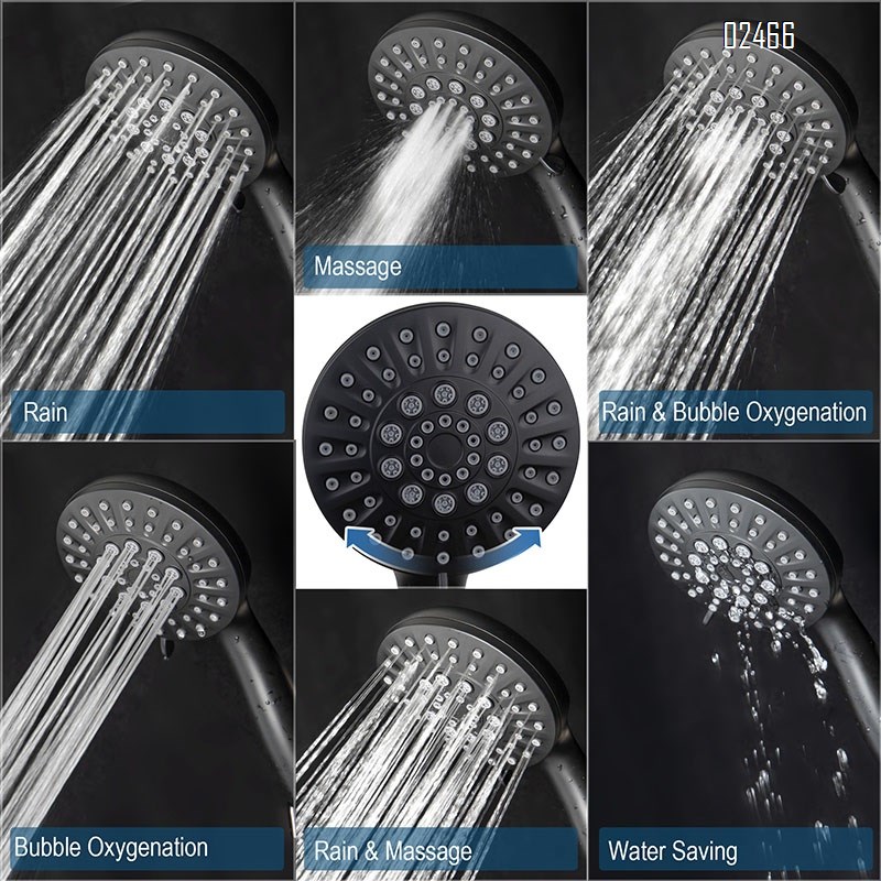 6 Spray Mode Black Shower Head with Handheld  High Pressure Shower Head Set with Hose and Bracket for Bathroom