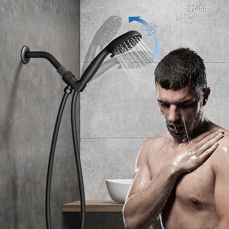 6 Spray Mode Black Shower Head with Handheld  High Pressure Shower Head Set with Hose and Bracket for Bathroom