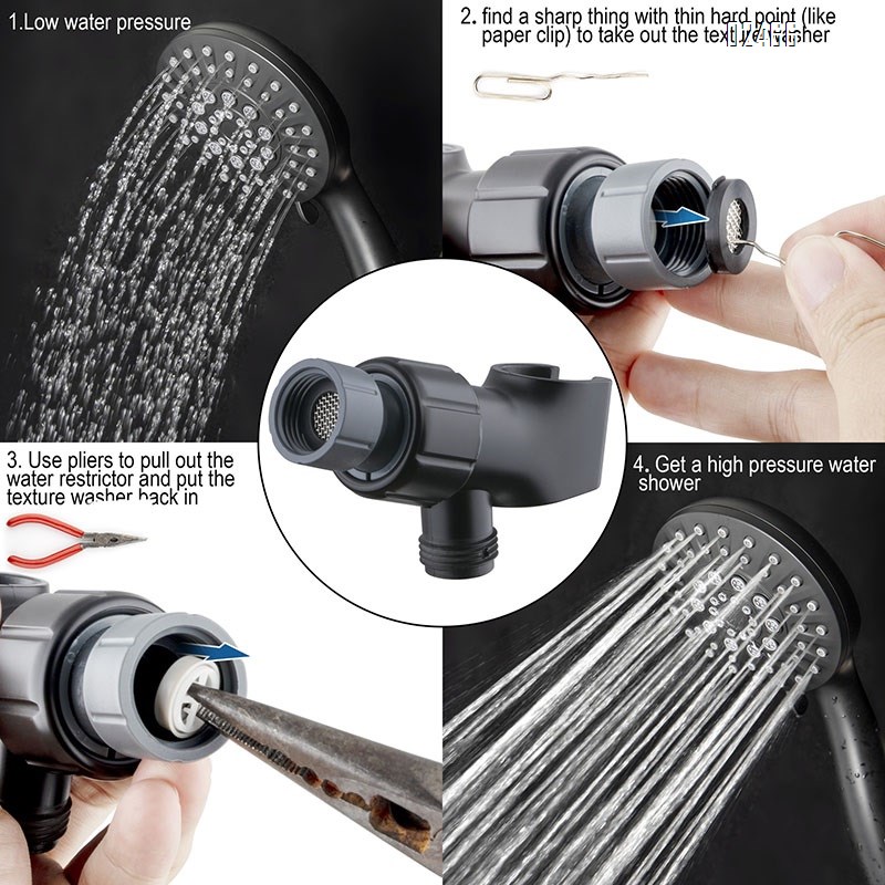 6 Spray Mode Black Shower Head with Handheld  High Pressure Shower Head Set with Hose and Bracket for Bathroom