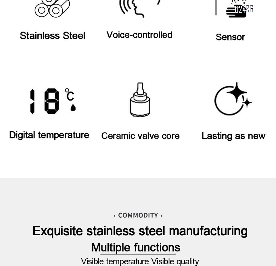 Stainless steel intelligent voice control temperature digital display infrared induction kitchen sink cold and hot vegetable basin pull-out faucet
