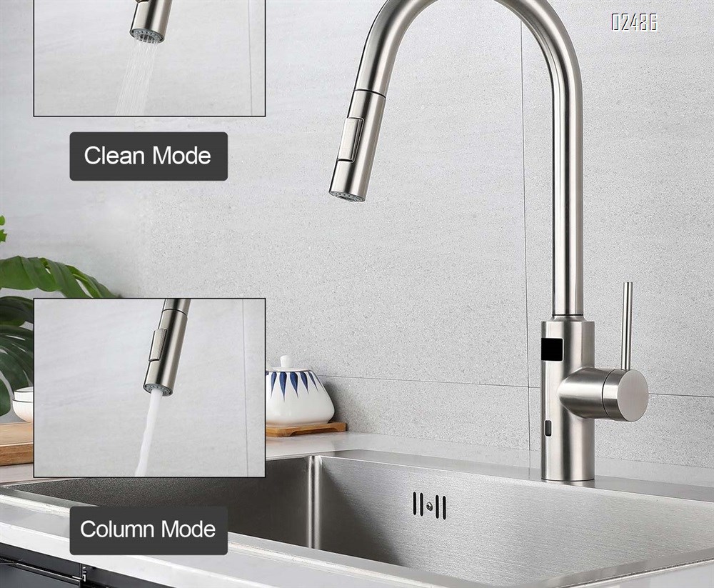 Stainless steel intelligent voice control temperature digital display infrared induction kitchen sink cold and hot vegetable basin pull-out faucet