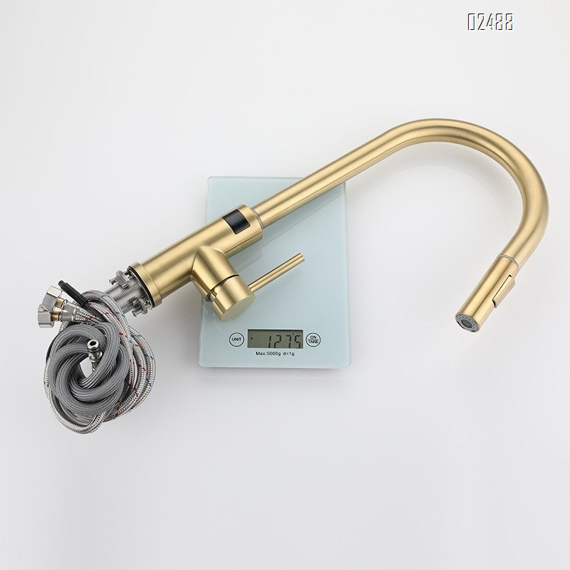 Kitchen cold and hot pull-out induction stainless steel gun with digital display swivel faucet