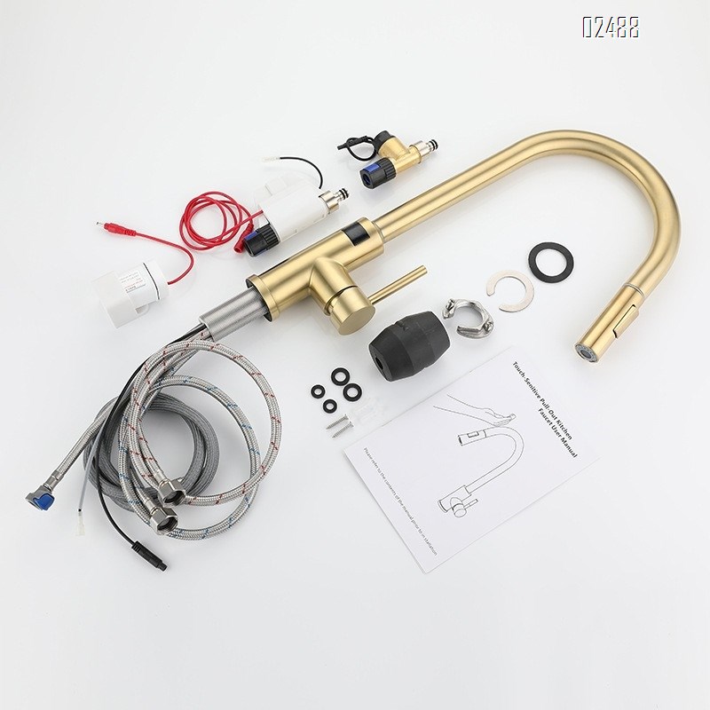 Kitchen cold and hot pull-out induction stainless steel gun with digital display swivel faucet