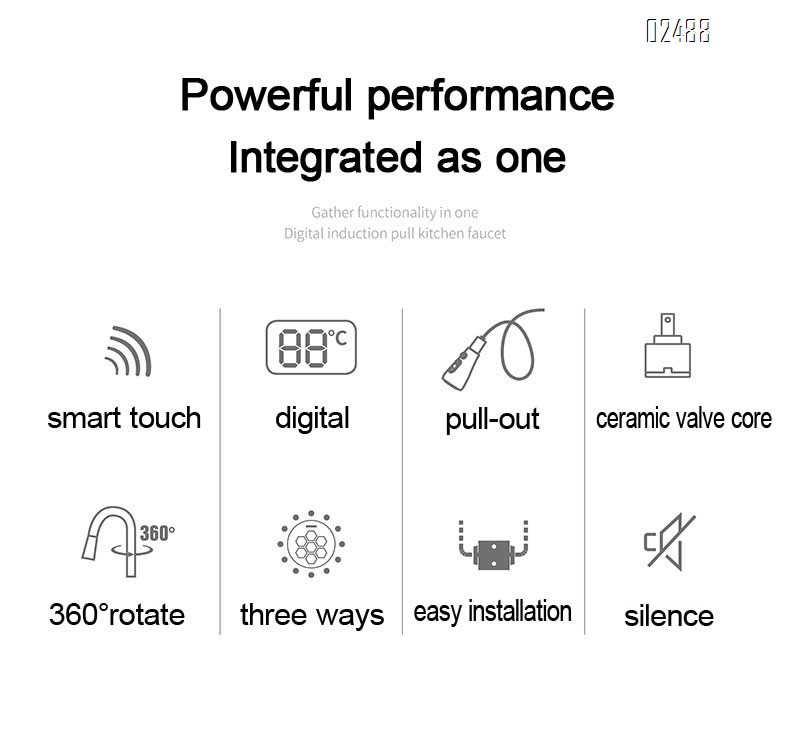 Kitchen cold and hot pull-out induction stainless steel gun with digital display swivel faucet