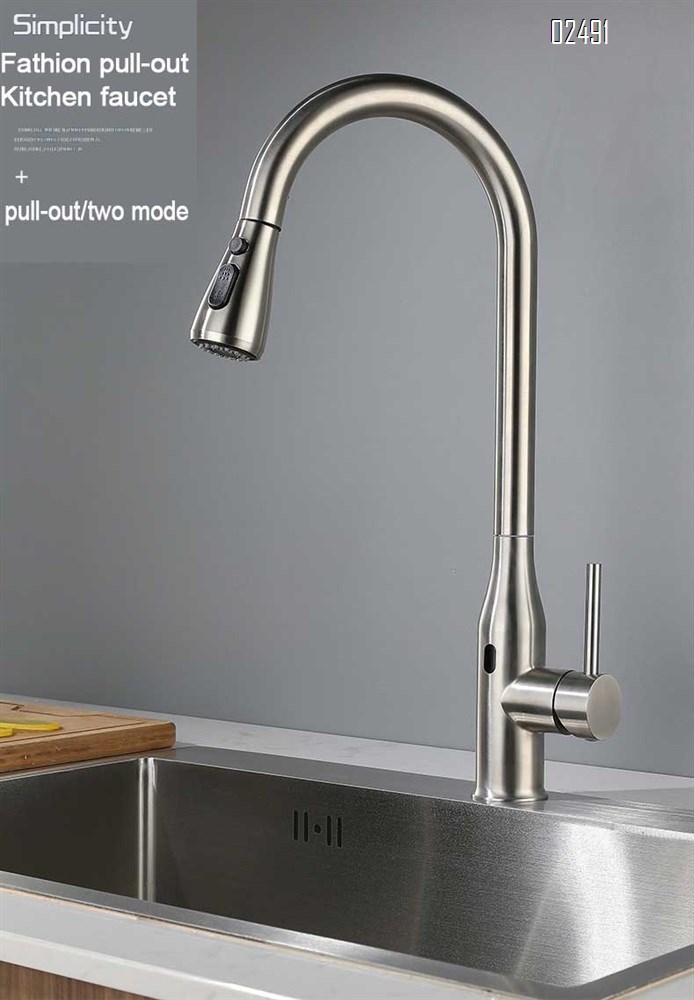 Touchless pull-out rotating kitchen faucet with smart 304 stainless steel cold and hot vegetable sink and extendable water tap