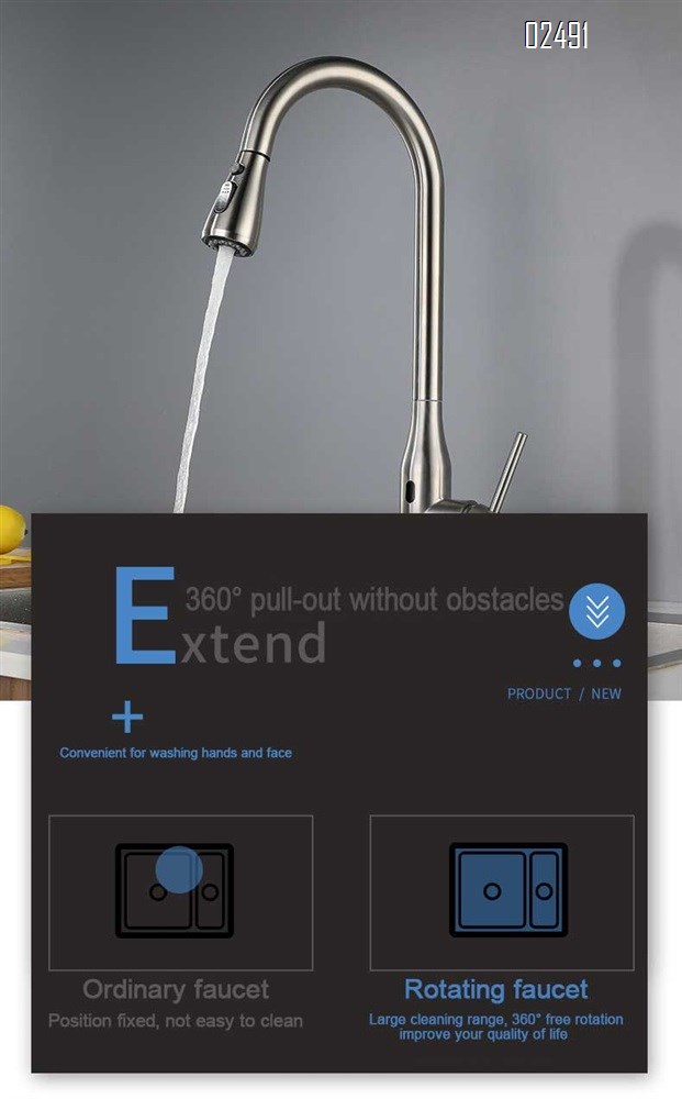 Touchless pull-out rotating kitchen faucet with smart 304 stainless steel cold and hot vegetable sink and extendable water tap