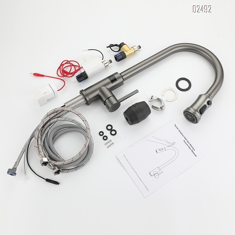 Kitchen smart touch stainless steel gun gray with digital display cold and hot rotating pull-out sink faucet
