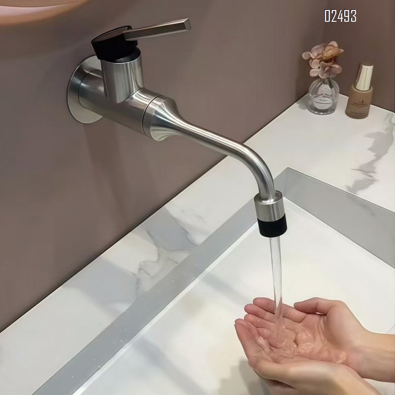 Minimalist brushed finish concealed wall-mounted basin mixer tap stainless steel cold and hot bathroom basin faucet