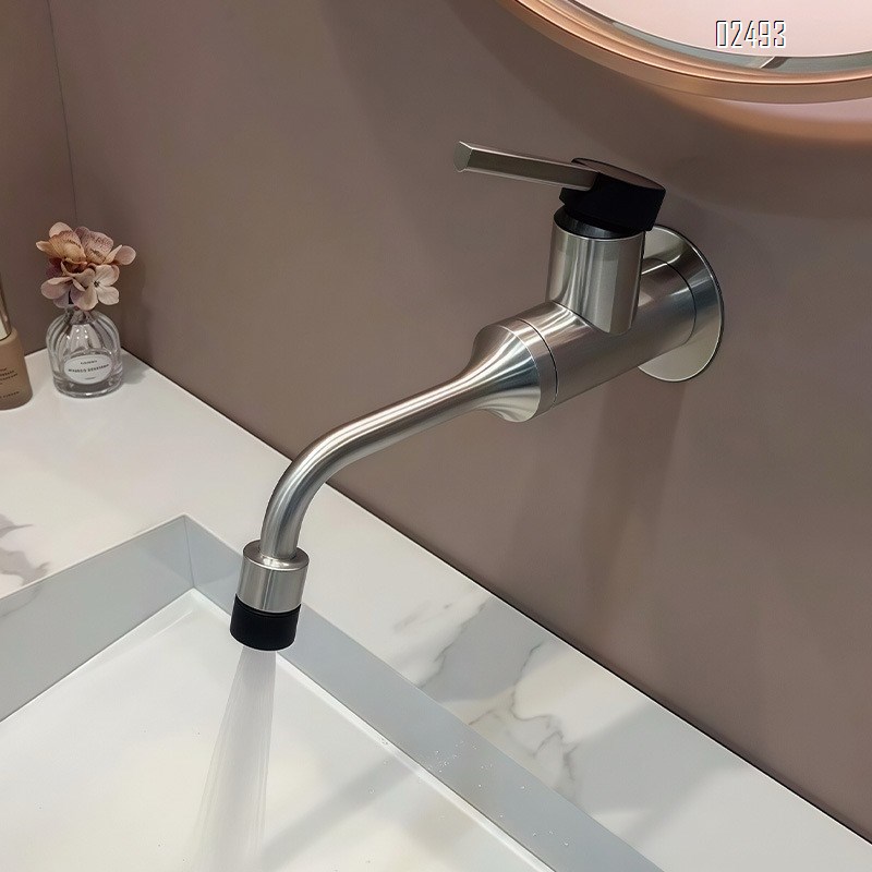 Minimalist brushed finish concealed wall-mounted basin mixer tap stainless steel cold and hot bathroom basin faucet