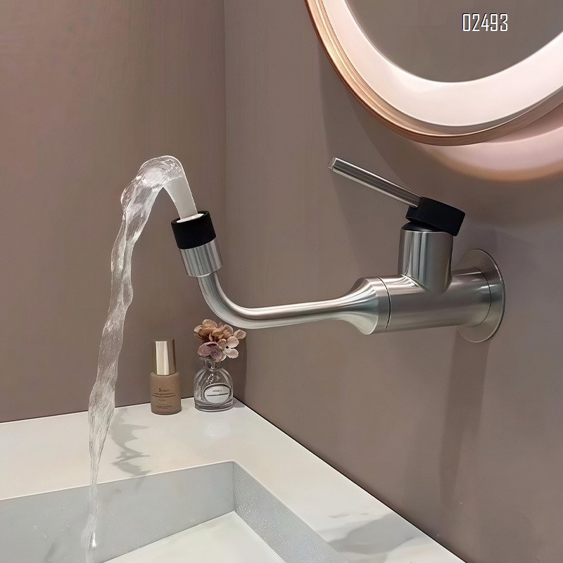 Minimalist brushed finish concealed wall-mounted basin mixer tap stainless steel cold and hot bathroom basin faucet