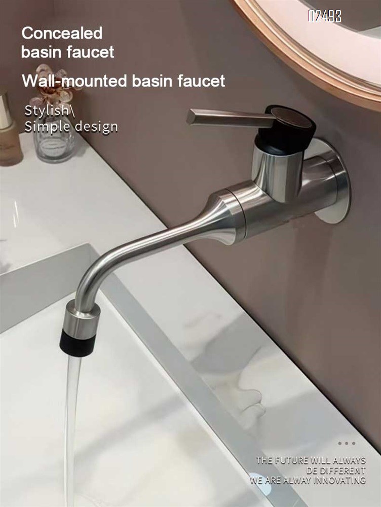 Minimalist brushed finish concealed wall-mounted basin mixer tap stainless steel cold and hot bathroom basin faucet