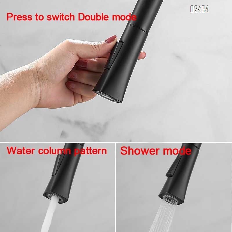 Black single hole household brass telescopic rotating kitchen pull-out faucet cold and hot water wash basin sink faucet
