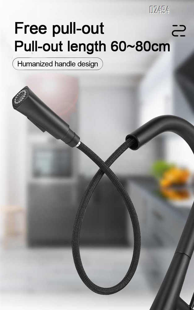 Black single hole household brass telescopic rotating kitchen pull-out faucet cold and hot water wash basin sink faucet