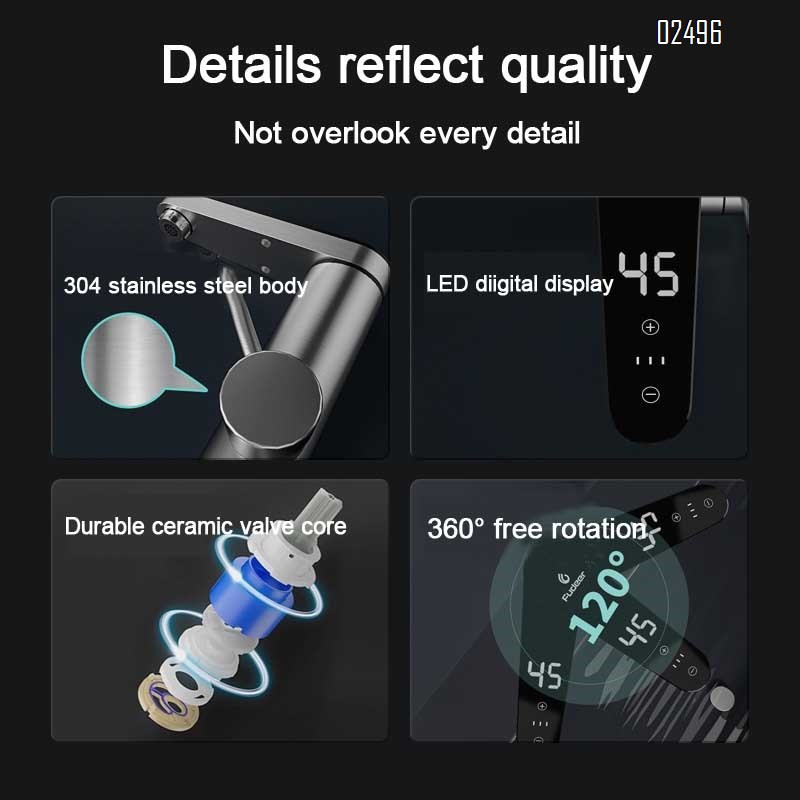 Stainless steel basin faucet, home bathroom, bathroom cabinet, digital display cold and hot two-in-one constant temperature faucet