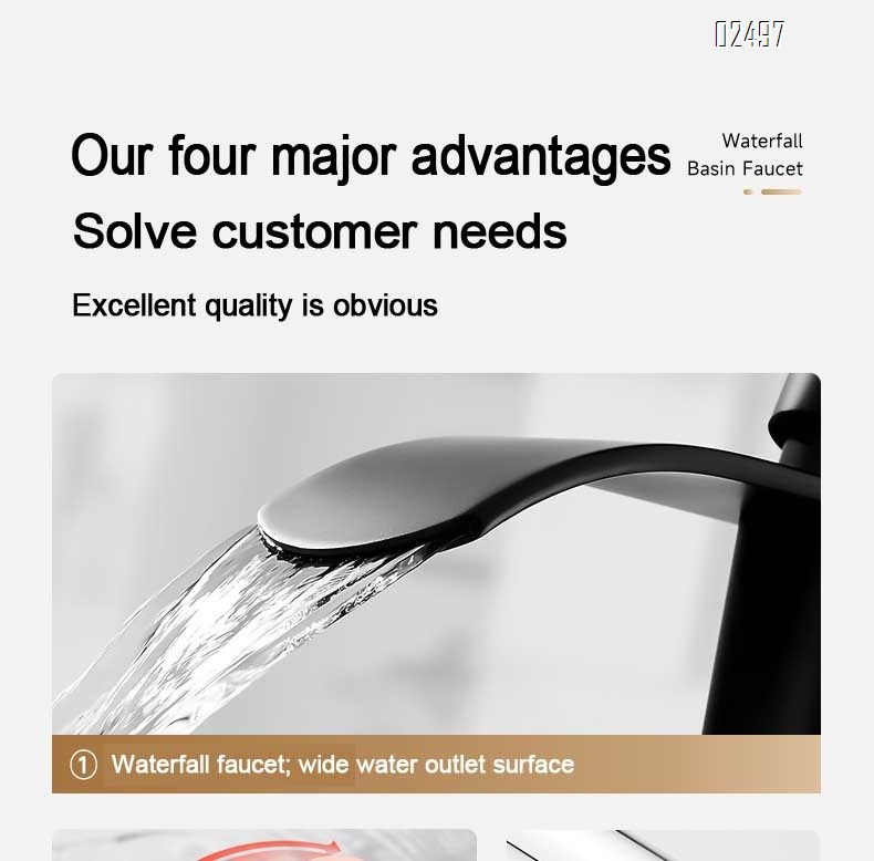 Stainless steel cold and hot double-use countertop basin waterfall faucet