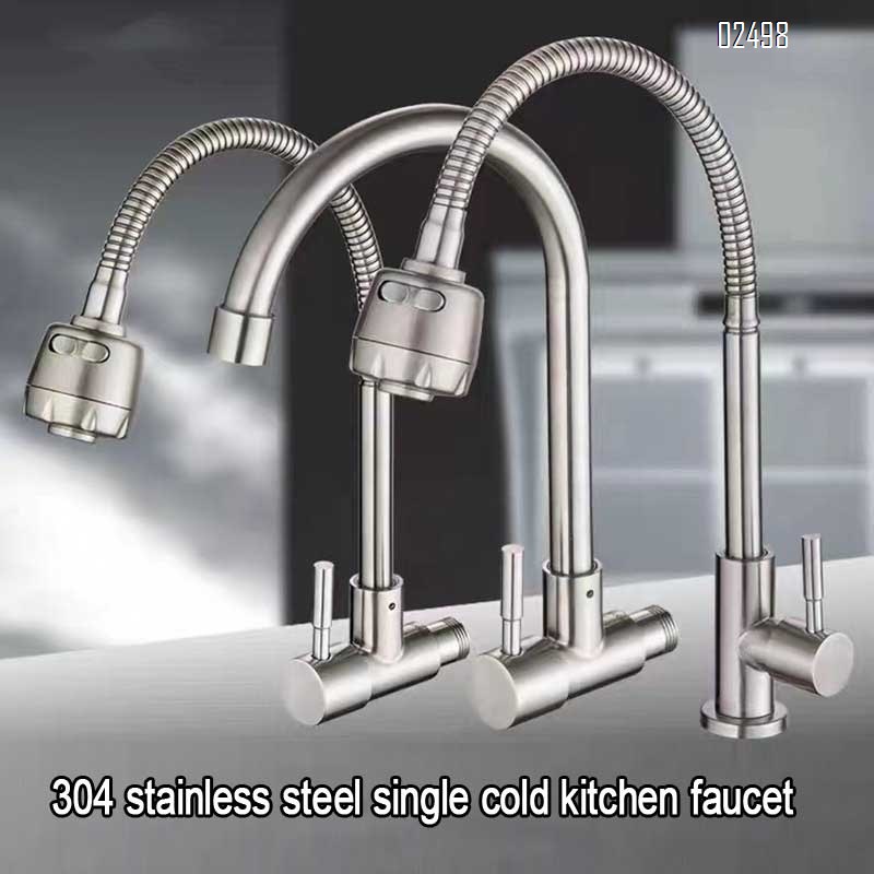 Deck-mounted kitchen faucet 304 stainless steel single cold faucet for vegetable sink, washing pool multi-directional faucet