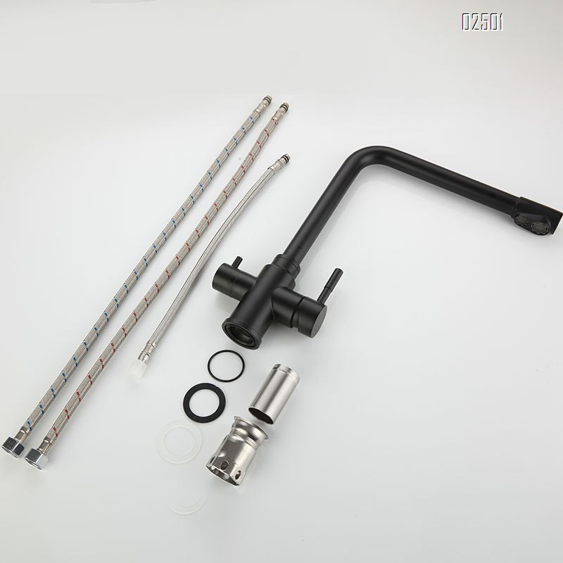 Kitchen cold and hot 304 stainless steel double handle double control rotating water purifier cold and hot water faucet