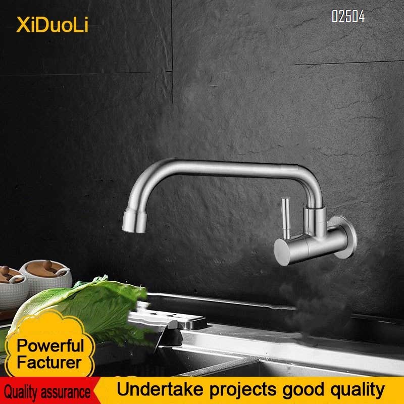 304 stainless steel single cold-drawn silk in-wall rotating kitchen faucet