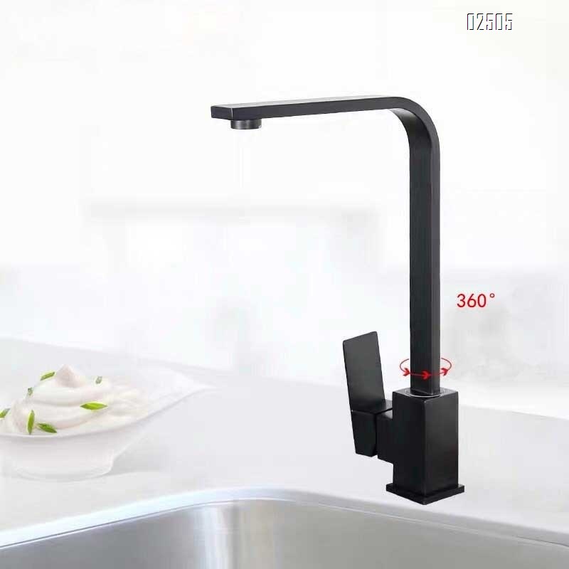 Black stainless steel baked enamel square swivel sink faucet with cold and hot water mixing for kitchen use