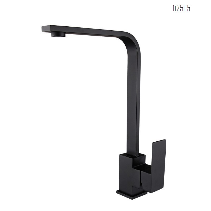 Black stainless steel baked enamel square swivel sink faucet with cold and hot water mixing for kitchen use