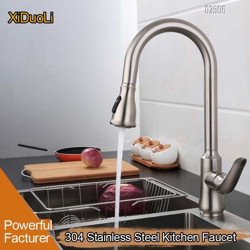 304 stainless steel brushed cold and hot vegetable sink rotating pull-out multi-functional kitchen sink faucet