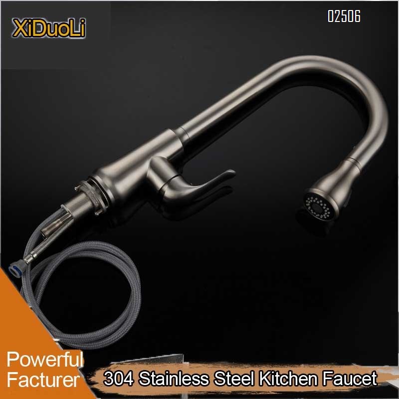 304 stainless steel brushed cold and hot vegetable sink rotating pull-out multi-functional kitchen sink faucet