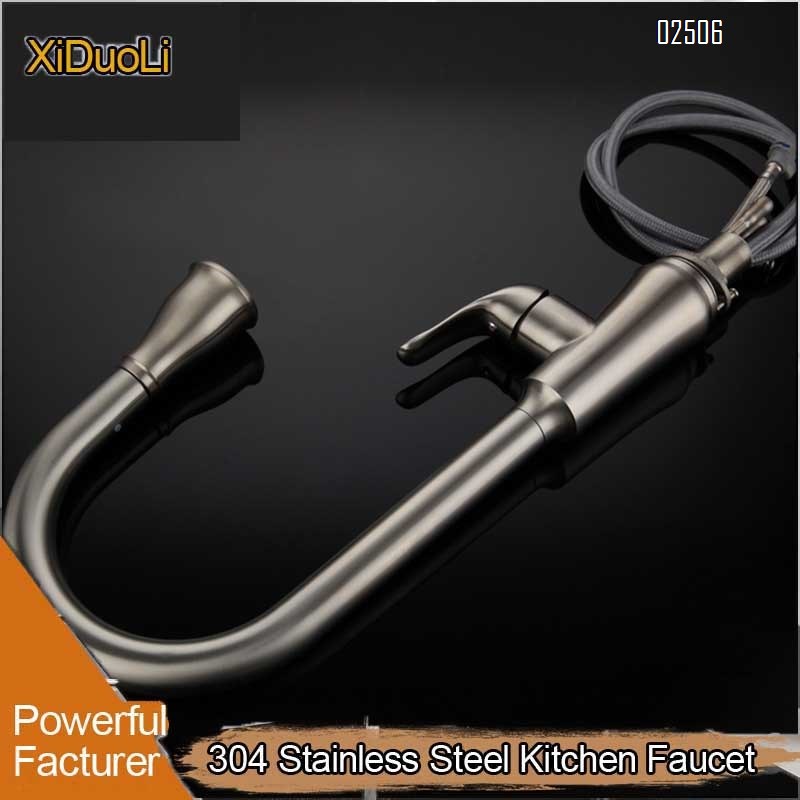 304 stainless steel brushed cold and hot vegetable sink rotating pull-out multi-functional kitchen sink faucet