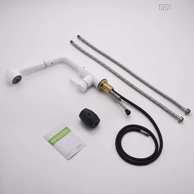 White cold and hot pull-out extendable rotary vegetable sink water tap multi-directional kitchen wash basin pull-out faucet