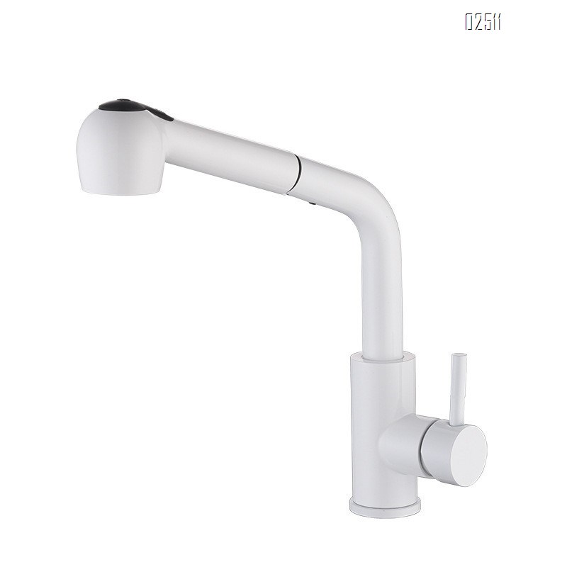 White cold and hot pull-out extendable rotary vegetable sink water tap multi-directional kitchen wash basin pull-out faucet