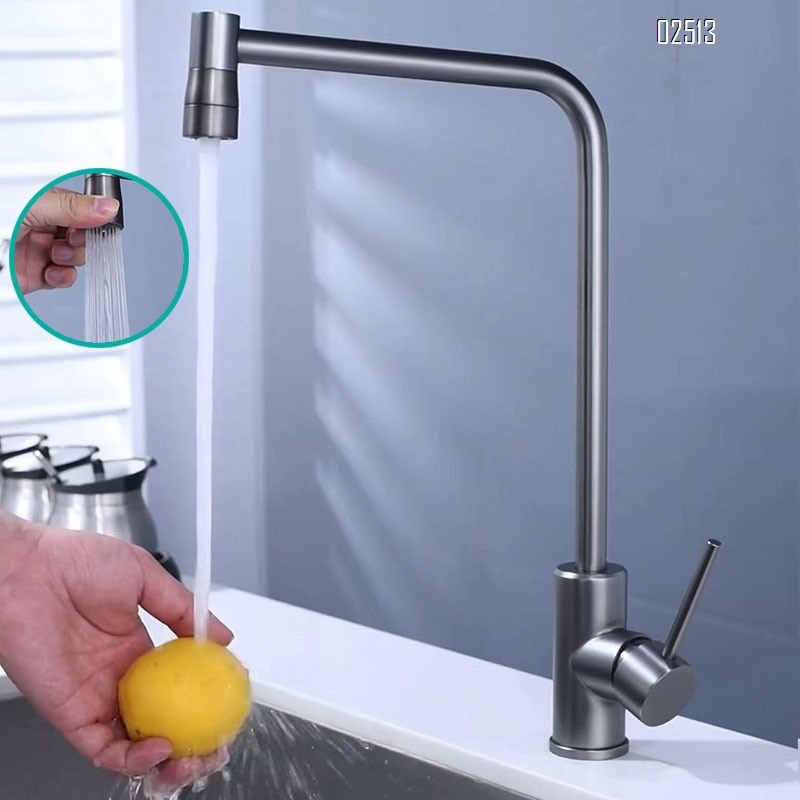 Kitchen faucet with ball bearing rotation 304 stainless steel kitchen cold and hot water gun gray