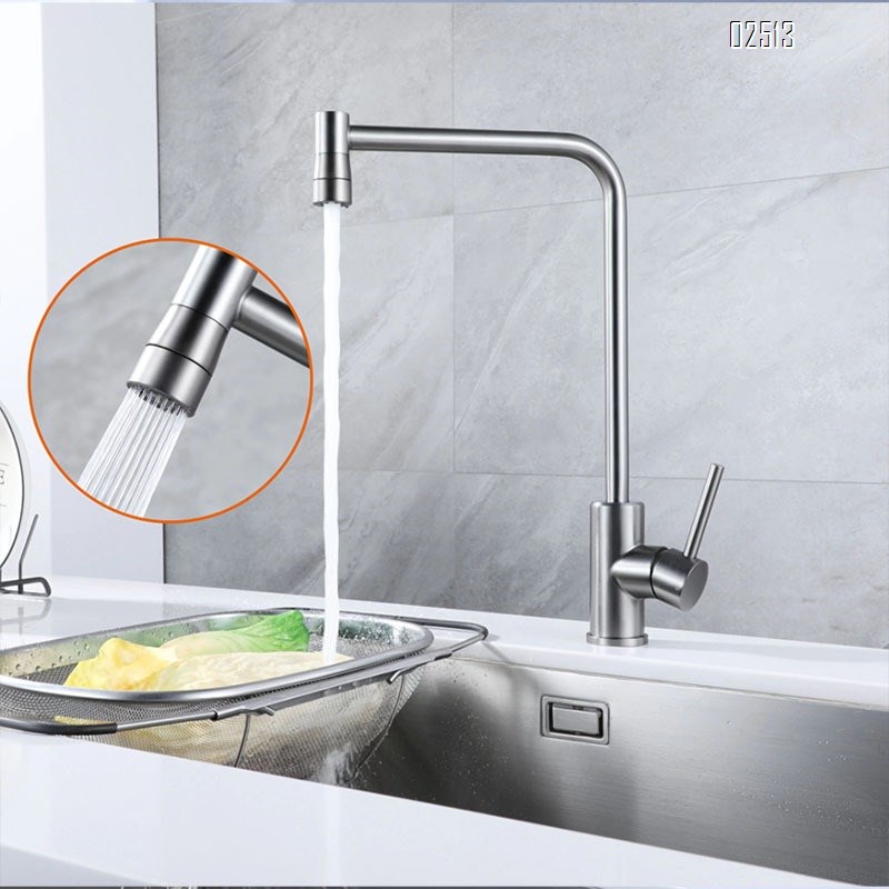 Kitchen faucet with ball bearing rotation 304 stainless steel kitchen cold and hot water gun gray