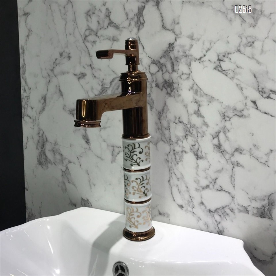 Brass Material cold and hot water Rose gold Chrome ceramic antique basin faucet