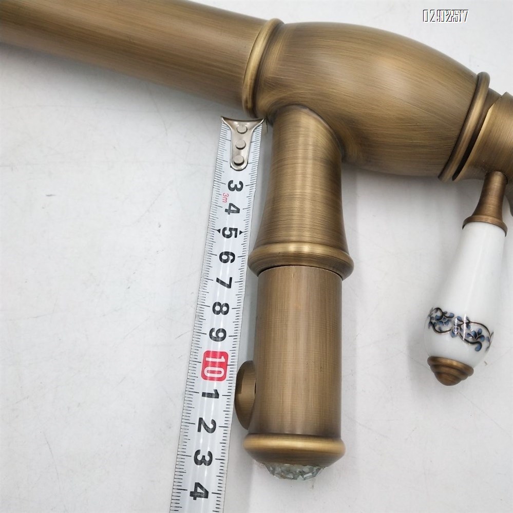 Brass cold and hot water Antique-style ceramic handle basin pull-out basin faucet