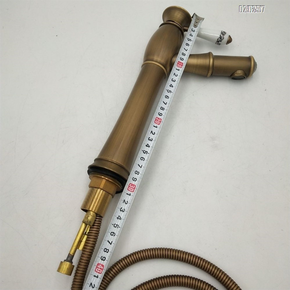 Brass cold and hot water Antique-style ceramic handle basin pull-out basin faucet