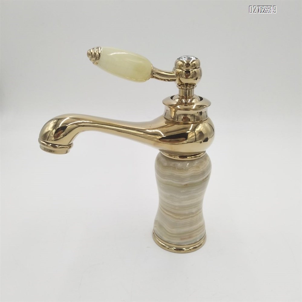 Brass material cold and hot mixed water for bathroom Green jade European basin faucet