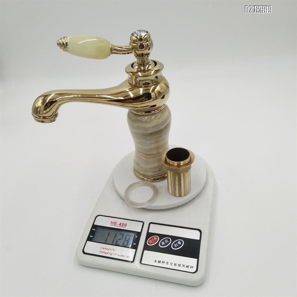 Brass material cold and hot mixed water for bathroom Green jade European basin faucet