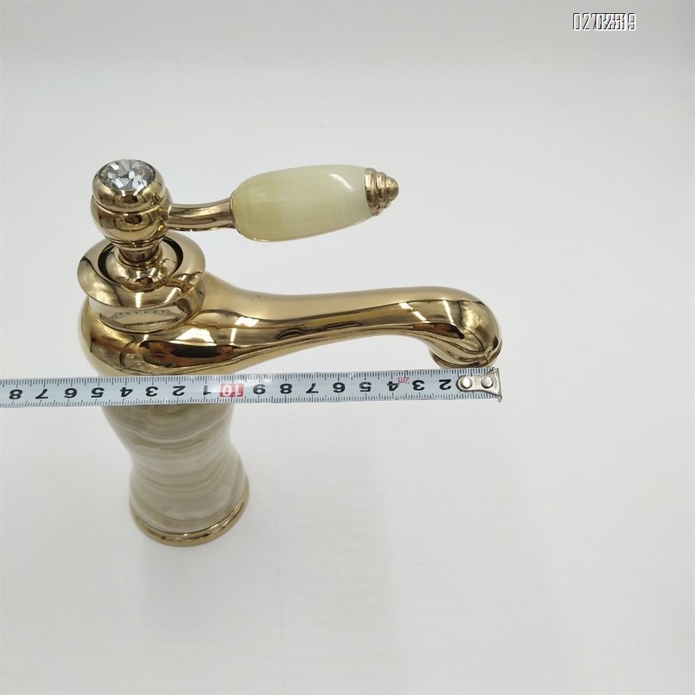 Brass material cold and hot mixed water for bathroom Green jade European basin faucet